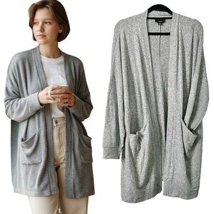 Lumiere Gray Open Front Cozy Knit Cardigan Sweater Women's Size Large